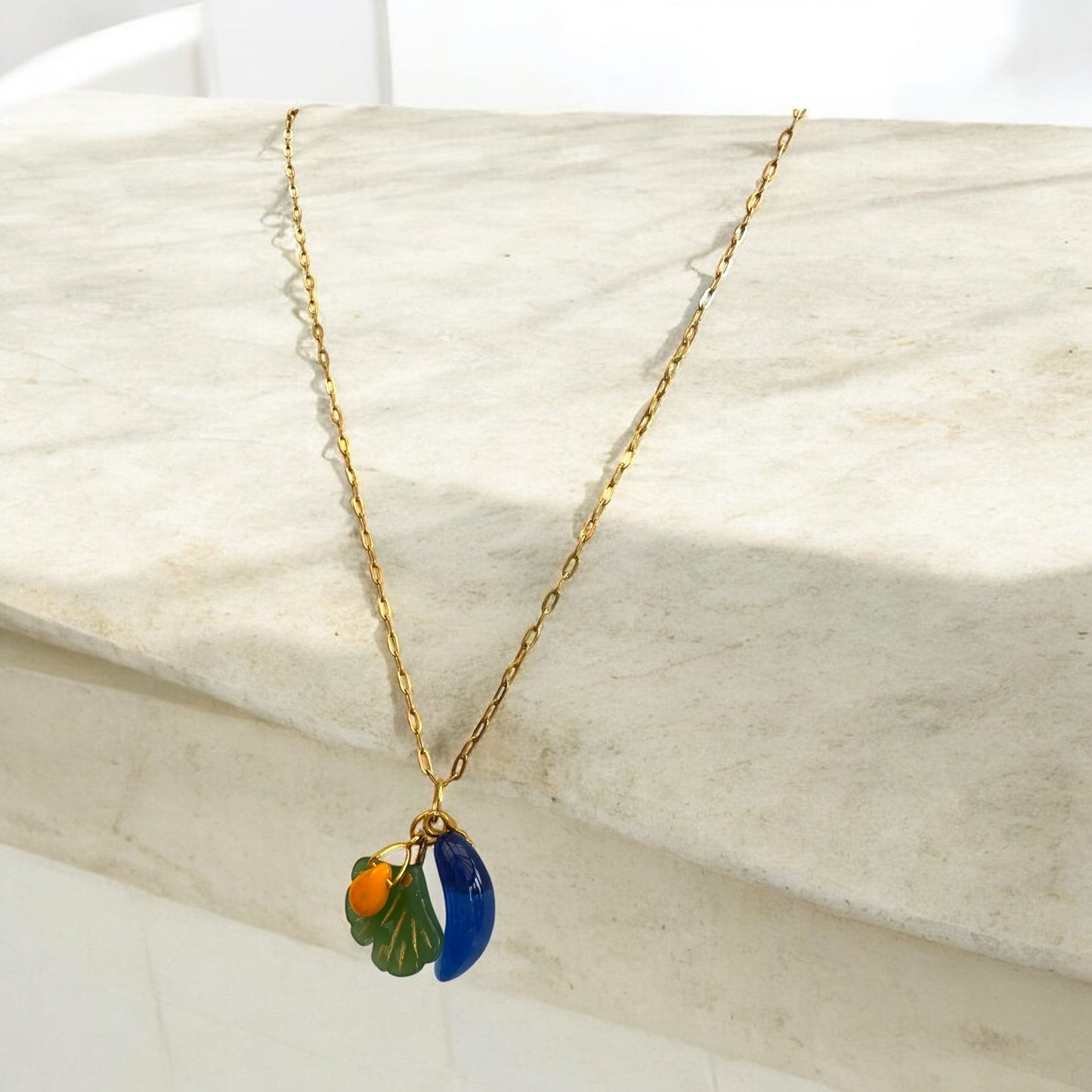 Charms Pendant Necklace, Dark Green, blue and Yellow
