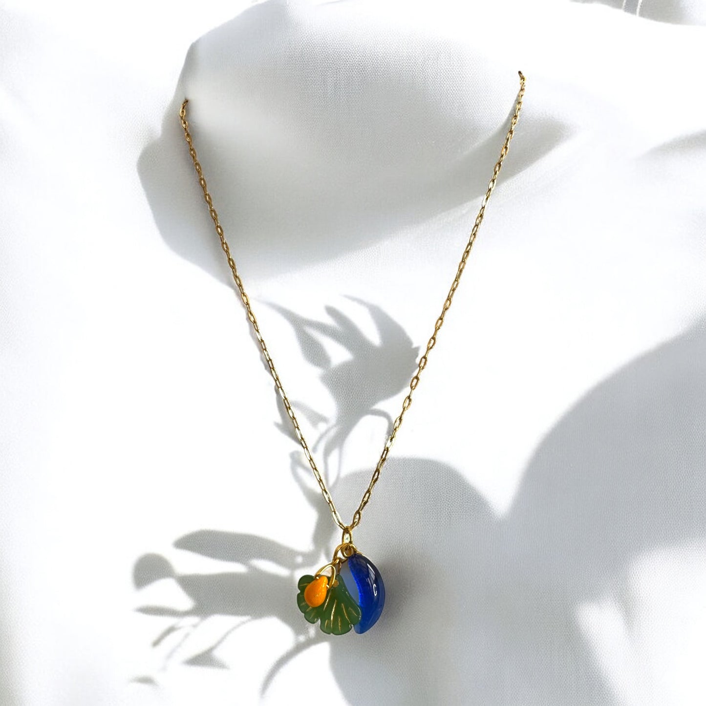 Charms Pendant Necklace, Dark Green, blue and Yellow