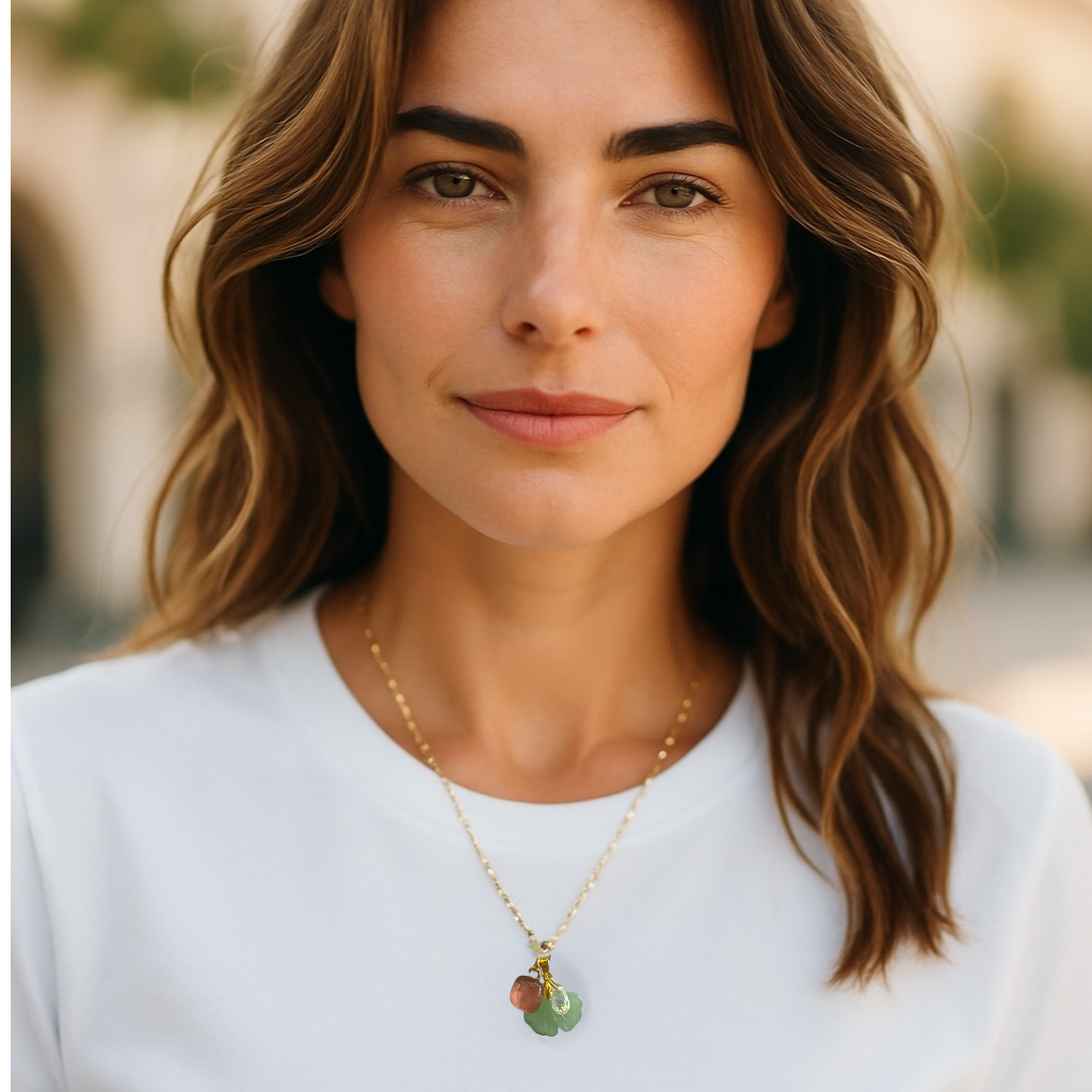 Charms Pendant Necklace, Pale Green & pink