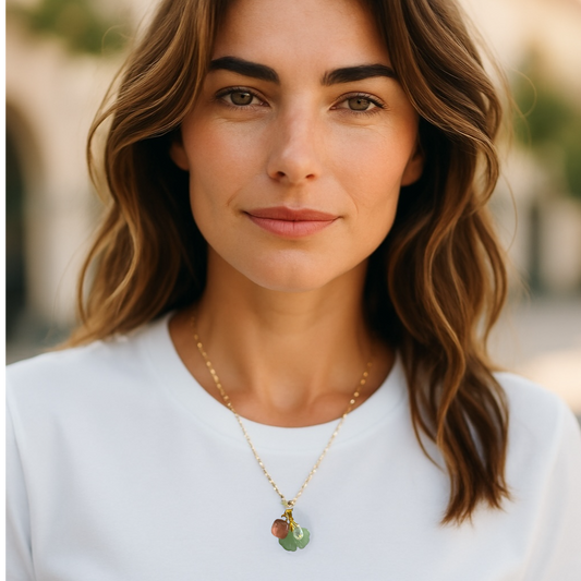 Charms Pendant Necklace, Pale Green & pink