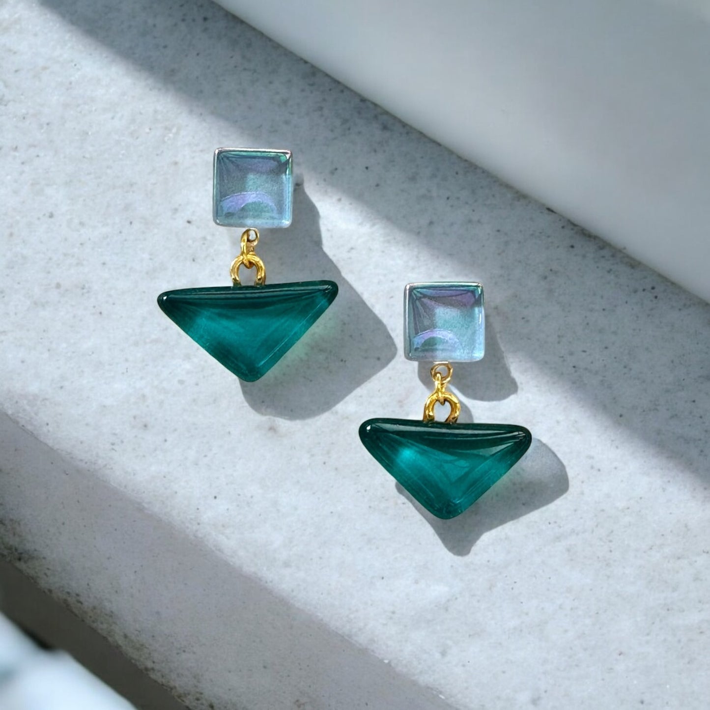 Triangle & Square Glass Stud Earrings