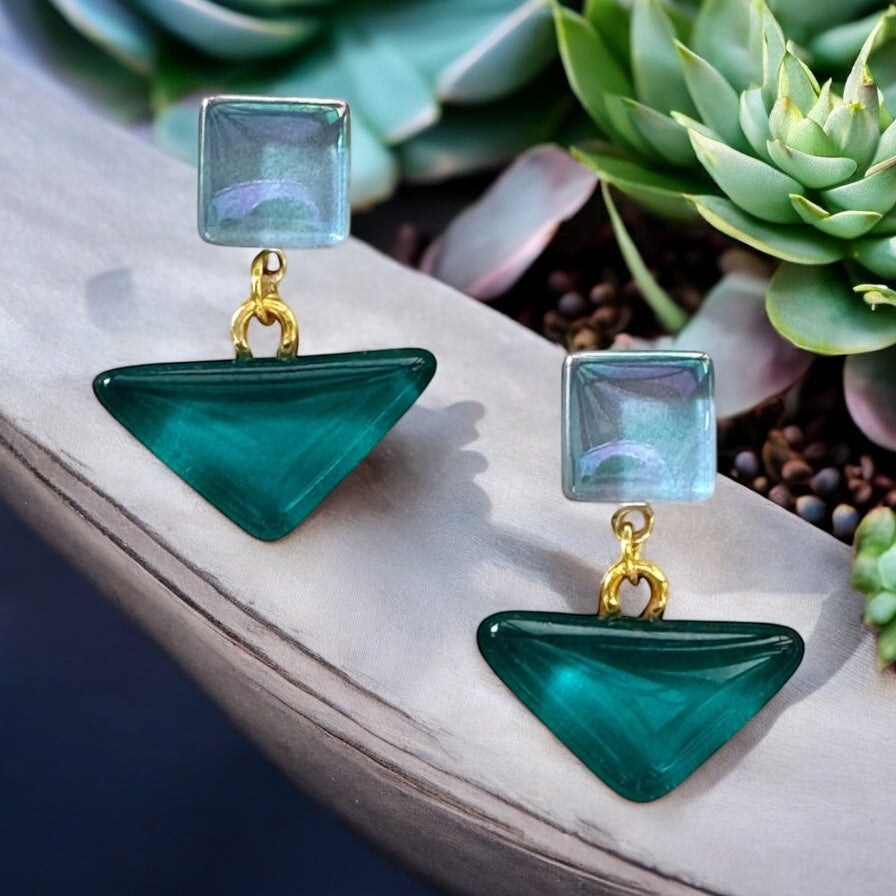 Triangle & Square Glass Stud Earrings
