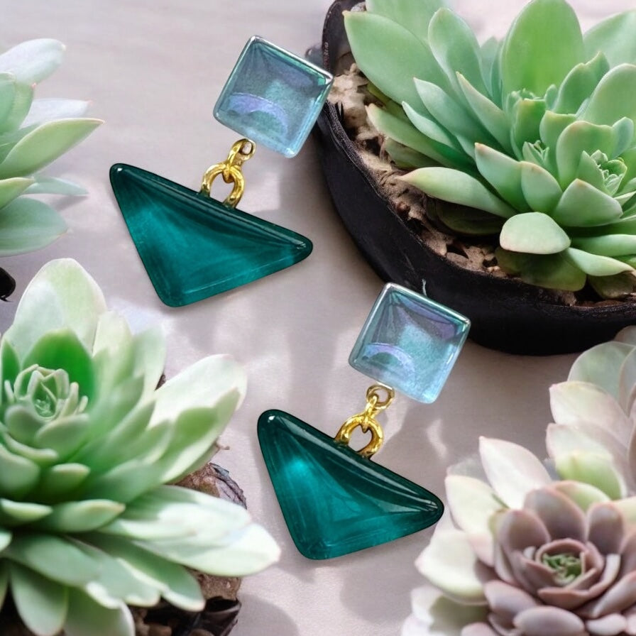 Triangle & Square Glass Stud Earrings