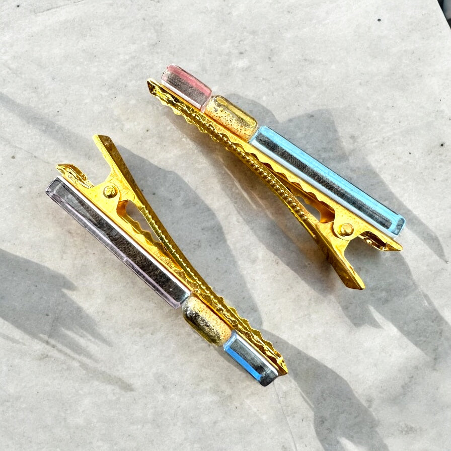 Multicoloured Glass Hair Clips, in Pink, Blue and Gold