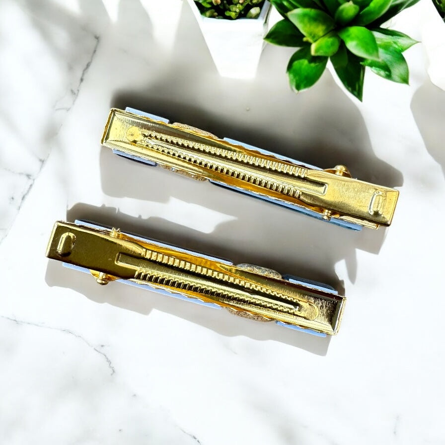 Multicoloured Glass Hair Clips, in Orange, Blue & Pink