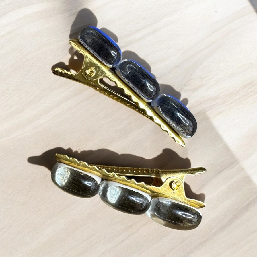 Small Glass Hair Clips, in Blue and Vanilla