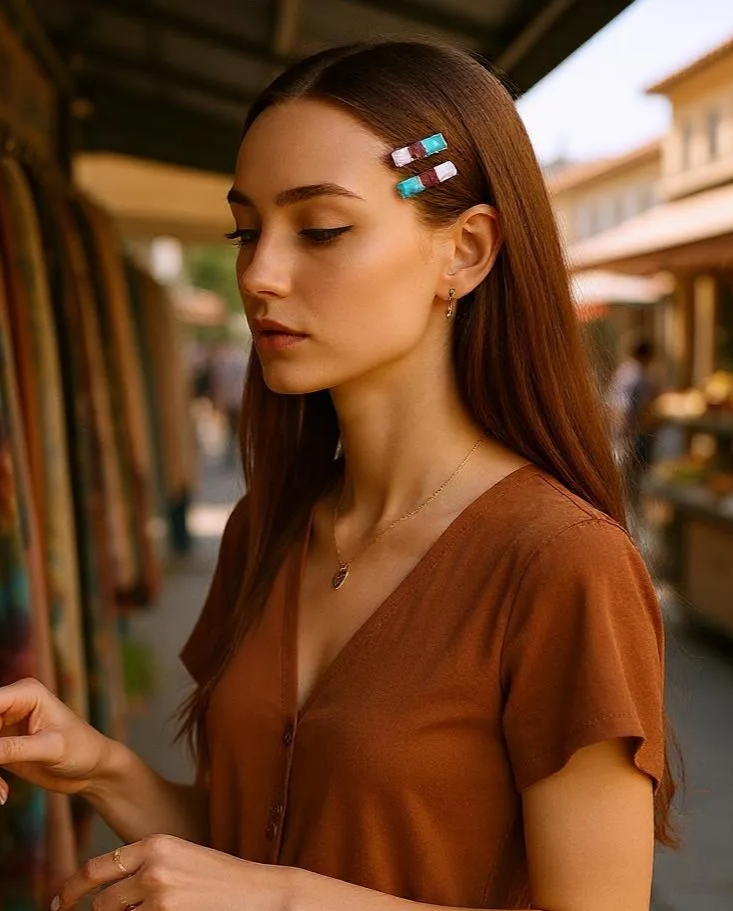 Small Glass Hair Clips Set, in Pinks & Aqua