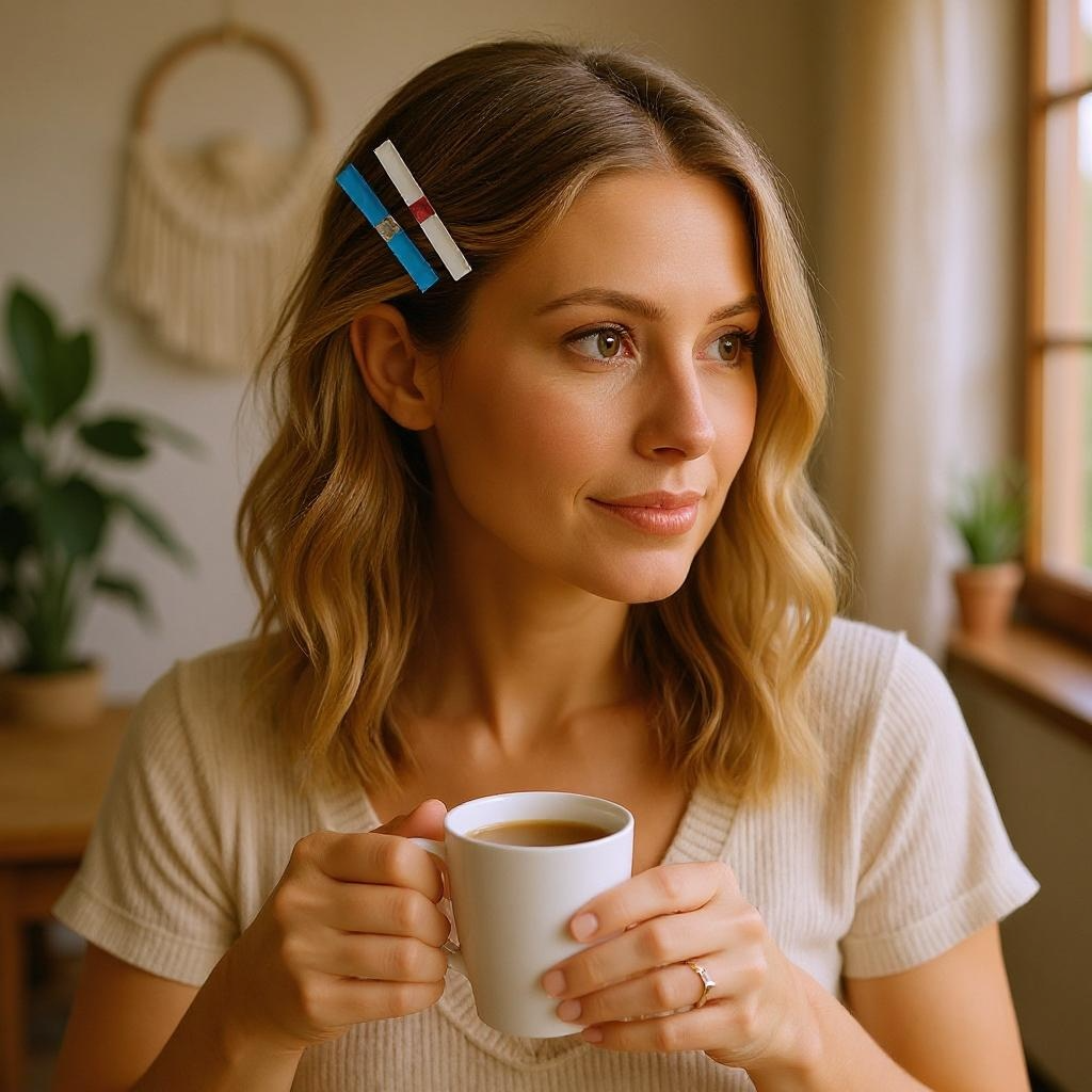 Long Glass Hair Clips, in Blue and White