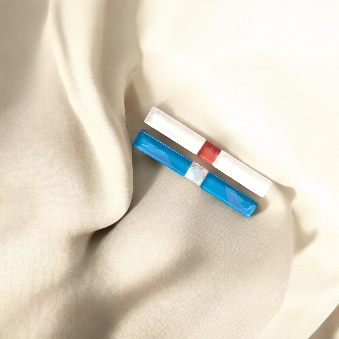 Long Glass Hair Clips, in Blue and White