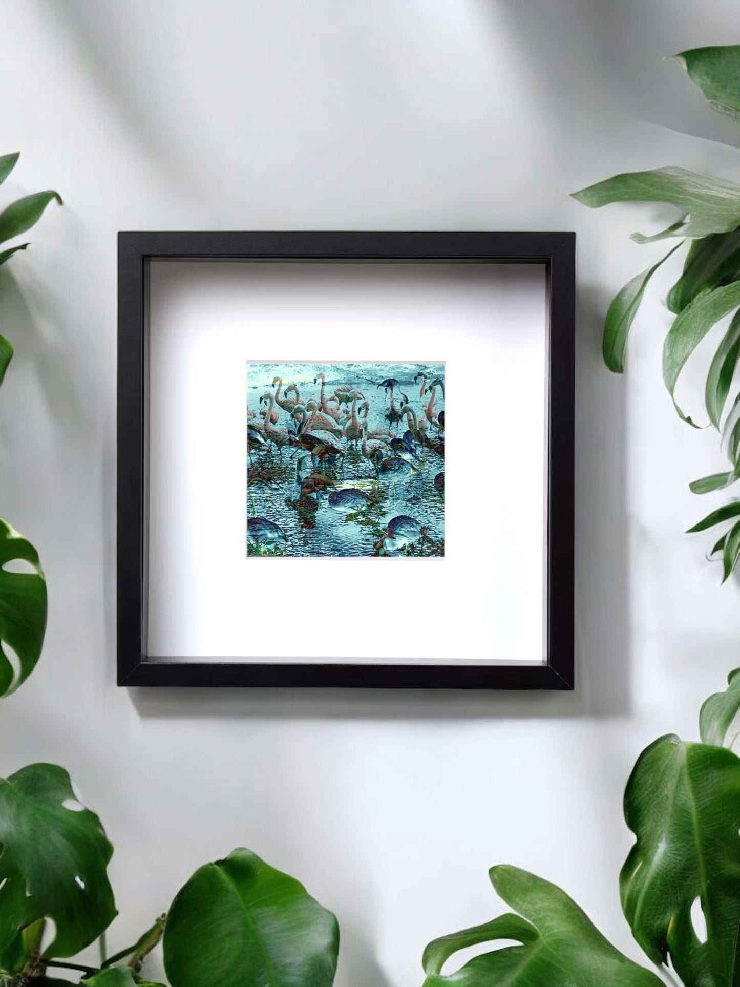 Flamingos in the Moonlight, square framed print