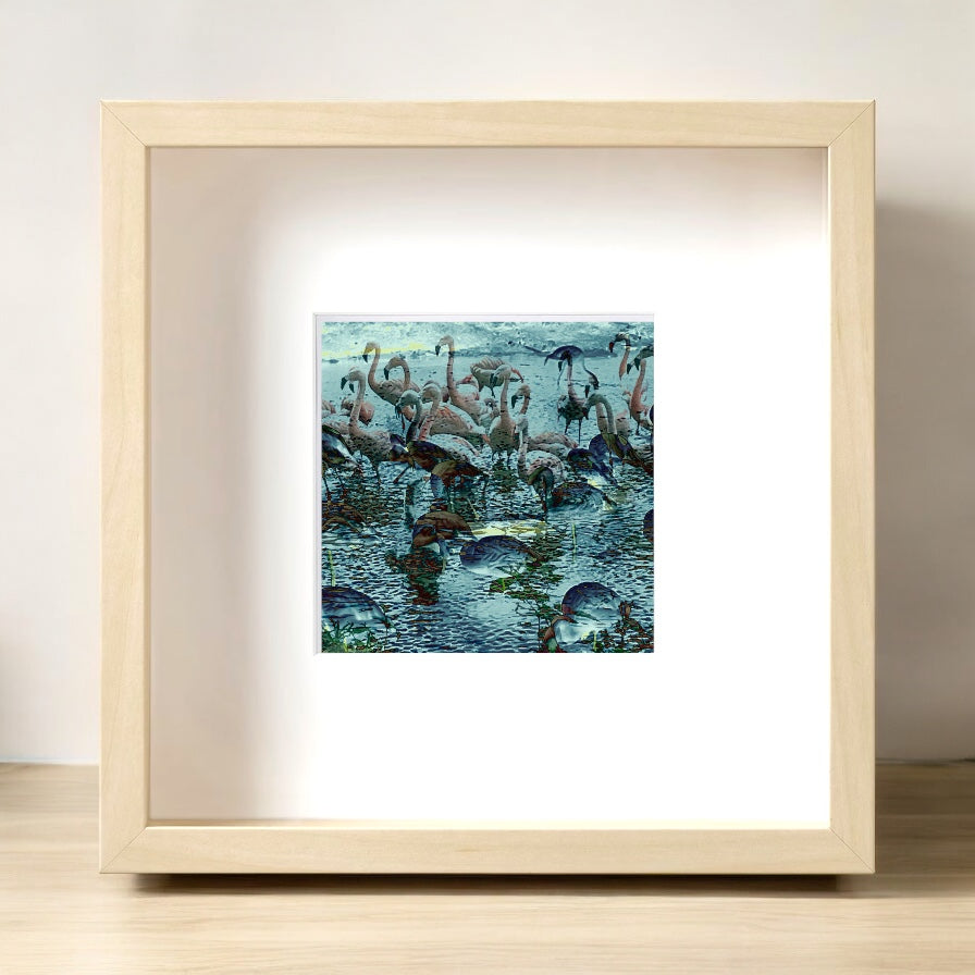 Flamingos in the Moonlight, square framed print