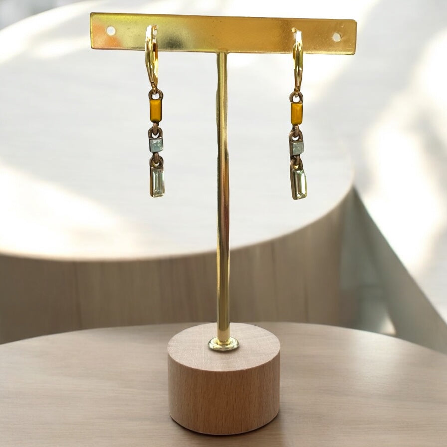 Minimal Chain Link Earrings, Yellow & Clear,  Long- Upcycled Ltd Edition