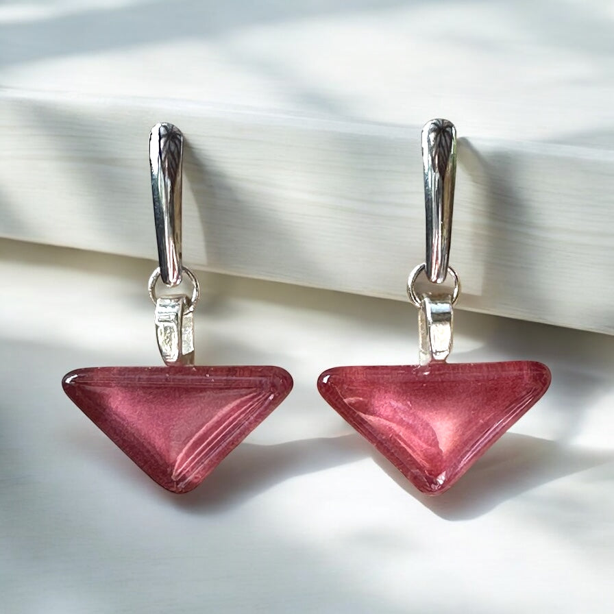 Minimal Glass Triangle Bar Stud Earrings, Pinks