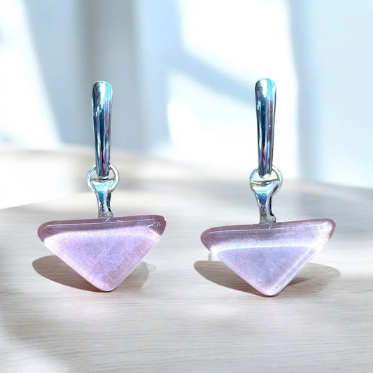 Minimal Glass Triangle Bar Stud Earrings, Pinks