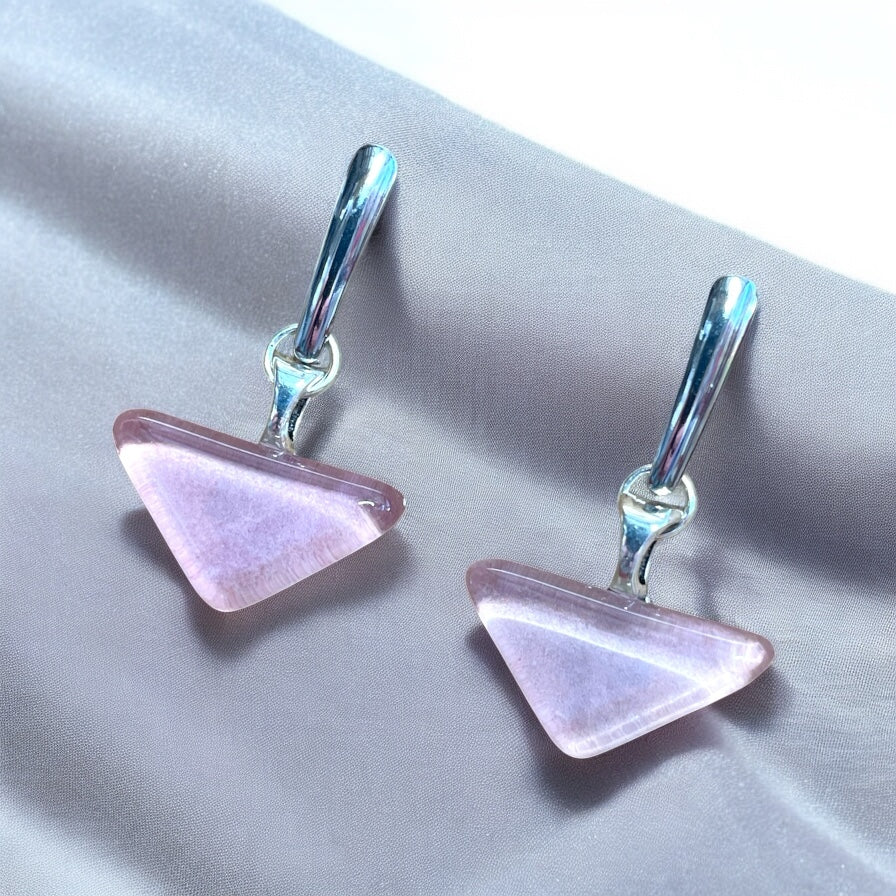 Minimal Glass Triangle Bar Stud Earrings, Pinks