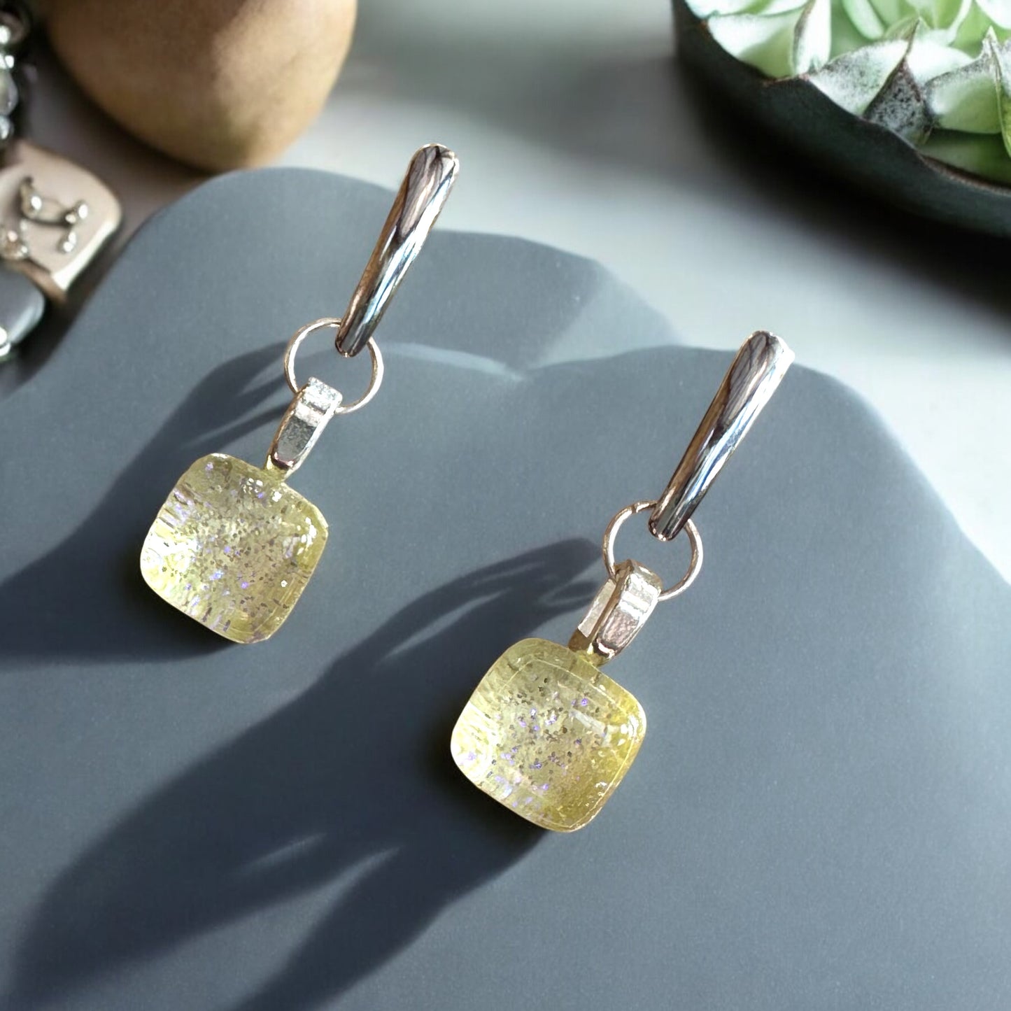 Minimal Square Bar Stud Earrings, Yellows