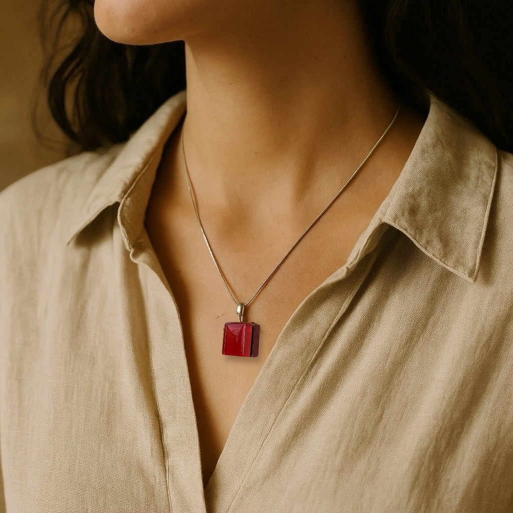 Minimal Square Glass Pendant, Red