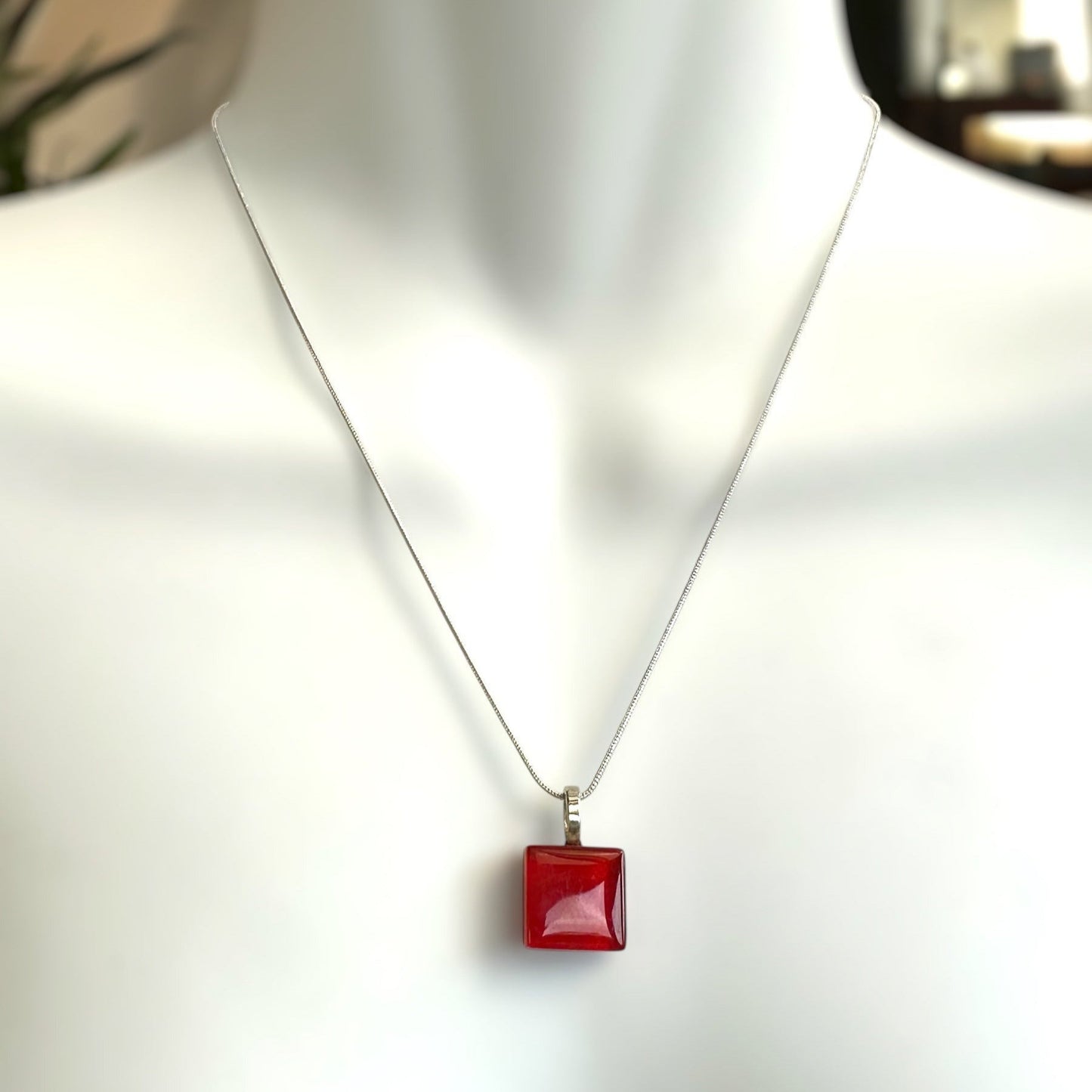 Minimal Square Glass Pendant, Red