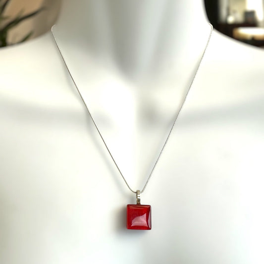Minimal Square Glass Pendant, Red