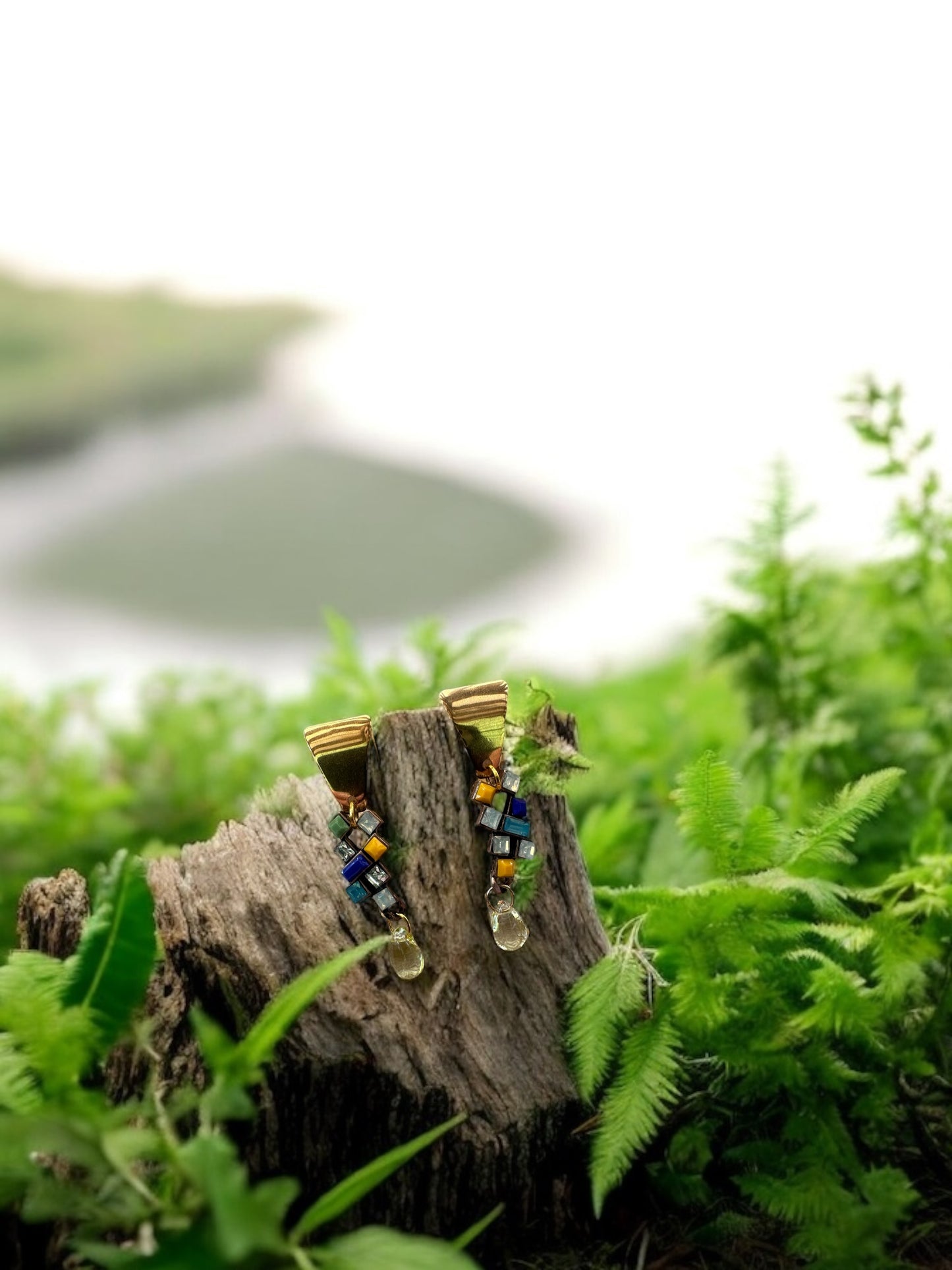 Multicolour Cluster II Earrings, with tear drop - Upcycled Ltd Edition