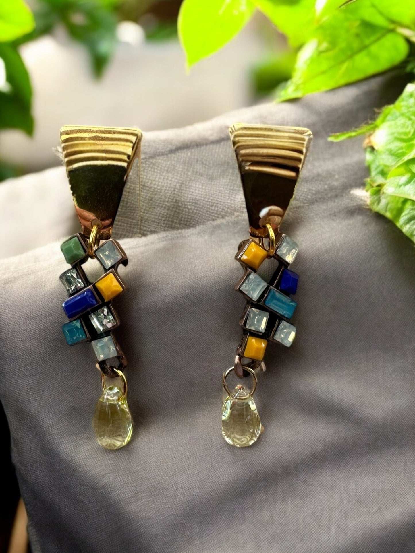 Multicolour Cluster II Earrings, with tear drop - Upcycled Ltd Edition