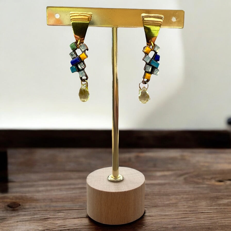 Multicolour Cluster II Earrings, with tear drop - Upcycled Ltd Edition