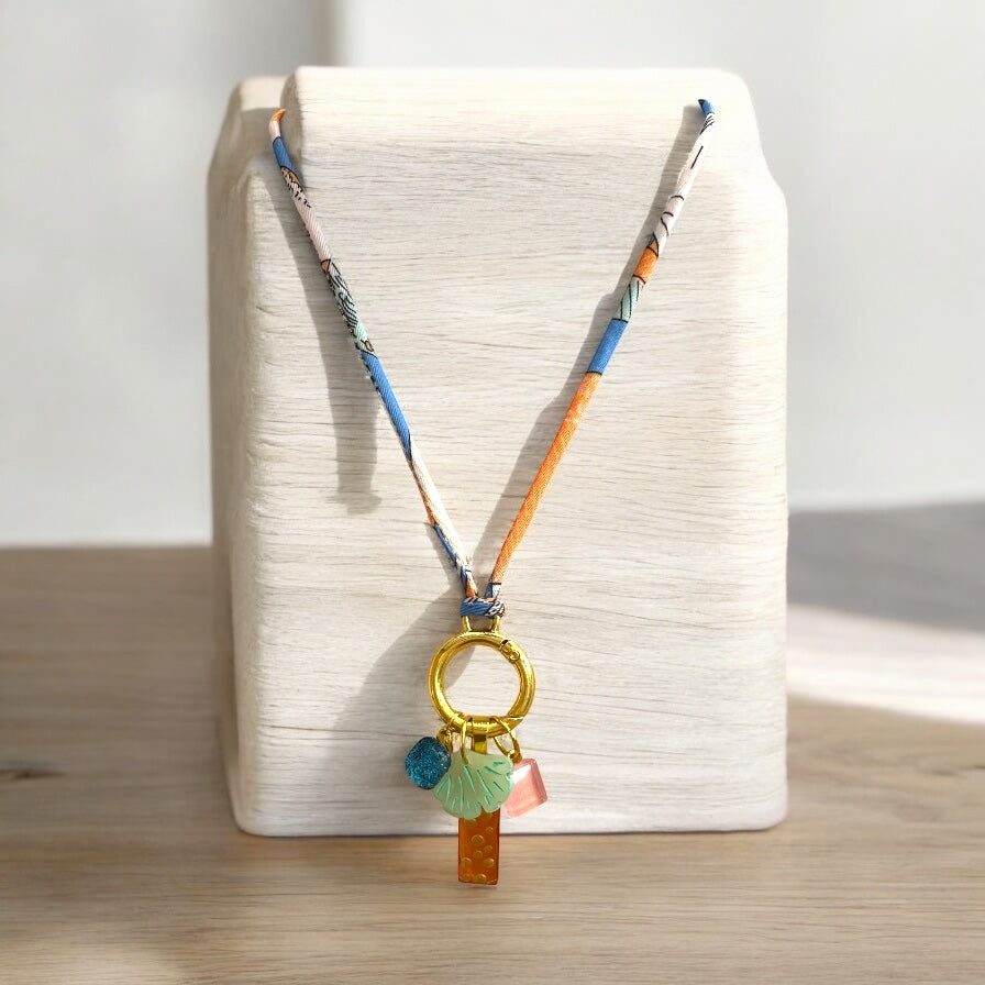 Fabric Cord, Clasp & Glass Charms Necklace