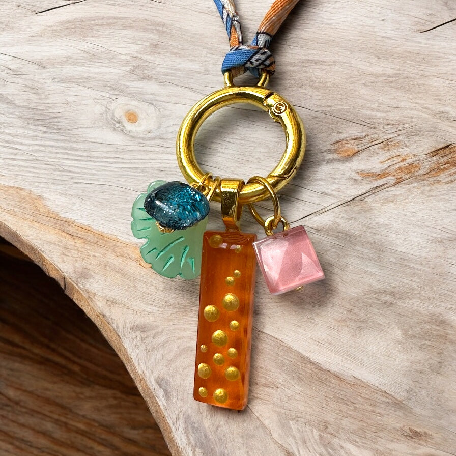 Fabric Cord, Clasp & Glass Charms Necklace