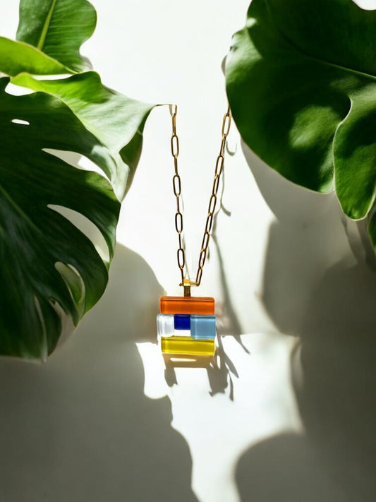 Fused Glass Multiway Abstract Pendant Necklace, Multicolour