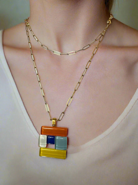 Fused Glass Multiway Abstract Pendant Necklace, Multicolour