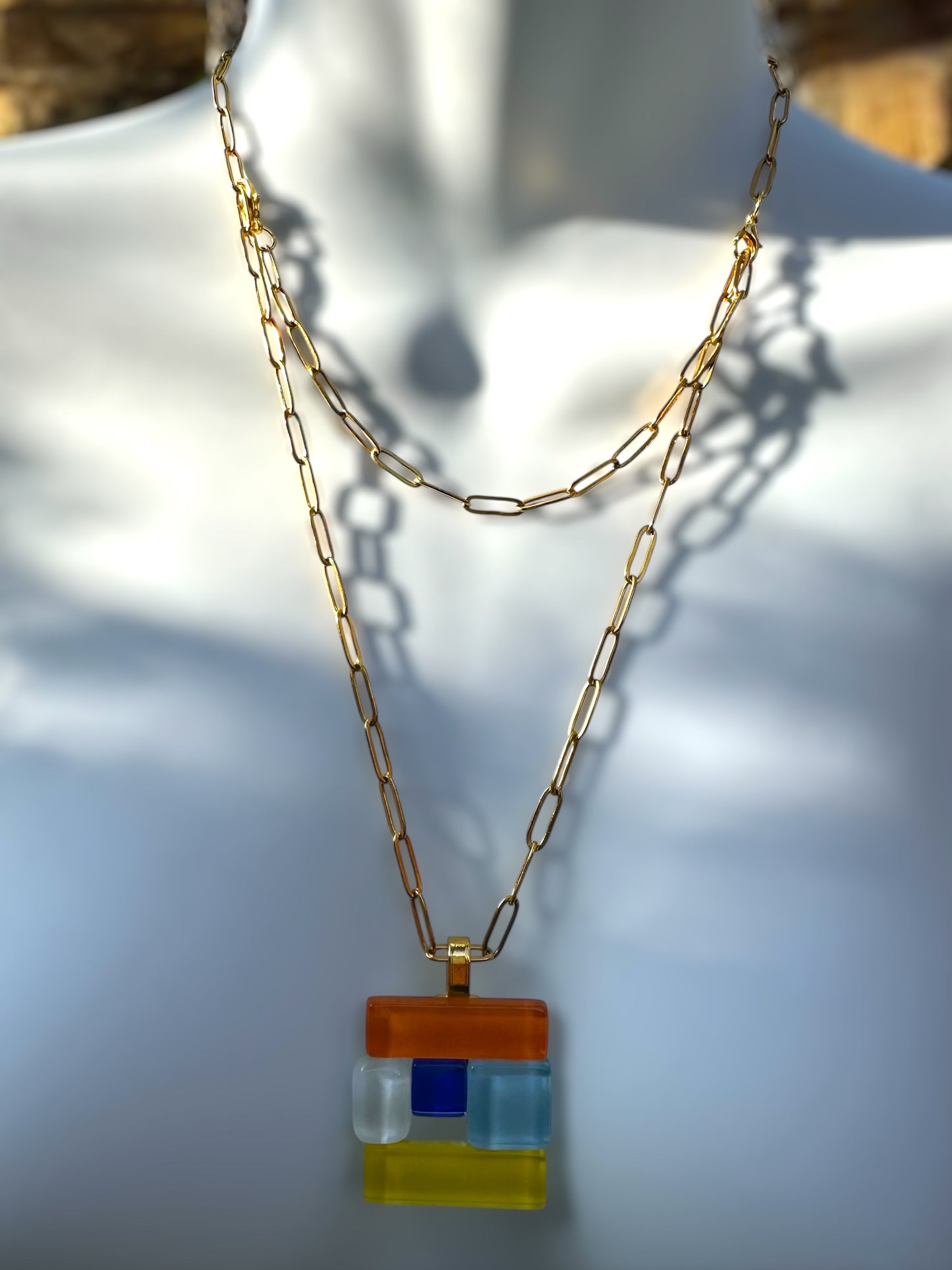 Fused Glass Multiway Abstract Pendant Necklace, Multicolour