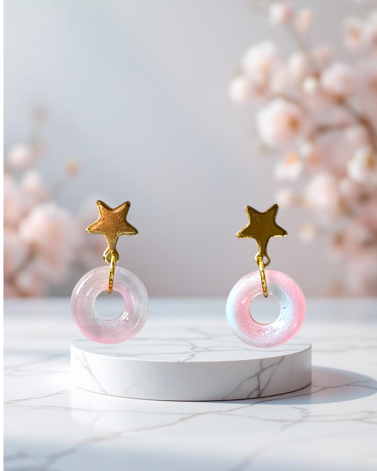 Ring & Star Glass Stud Earrings, in Pink, Watermelon, Red & Blue