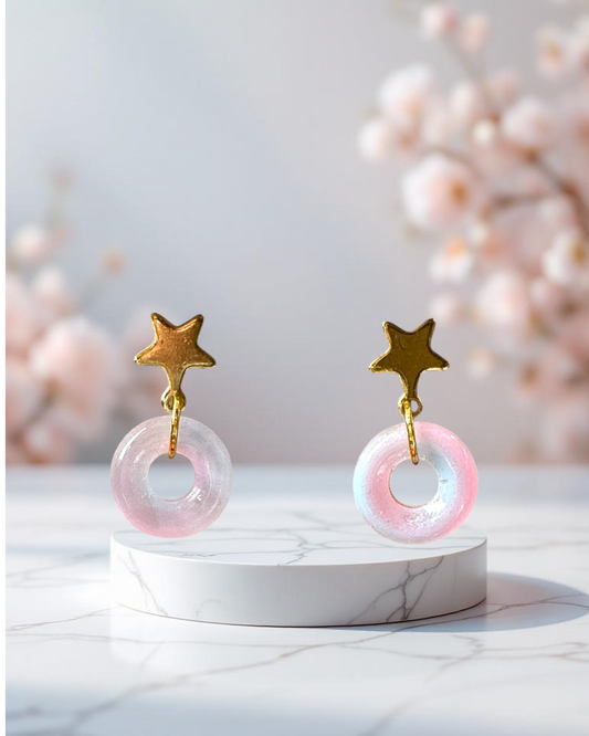 Ring & Star Glass Stud Earrings, in Pink, Watermelon, Red & Blue