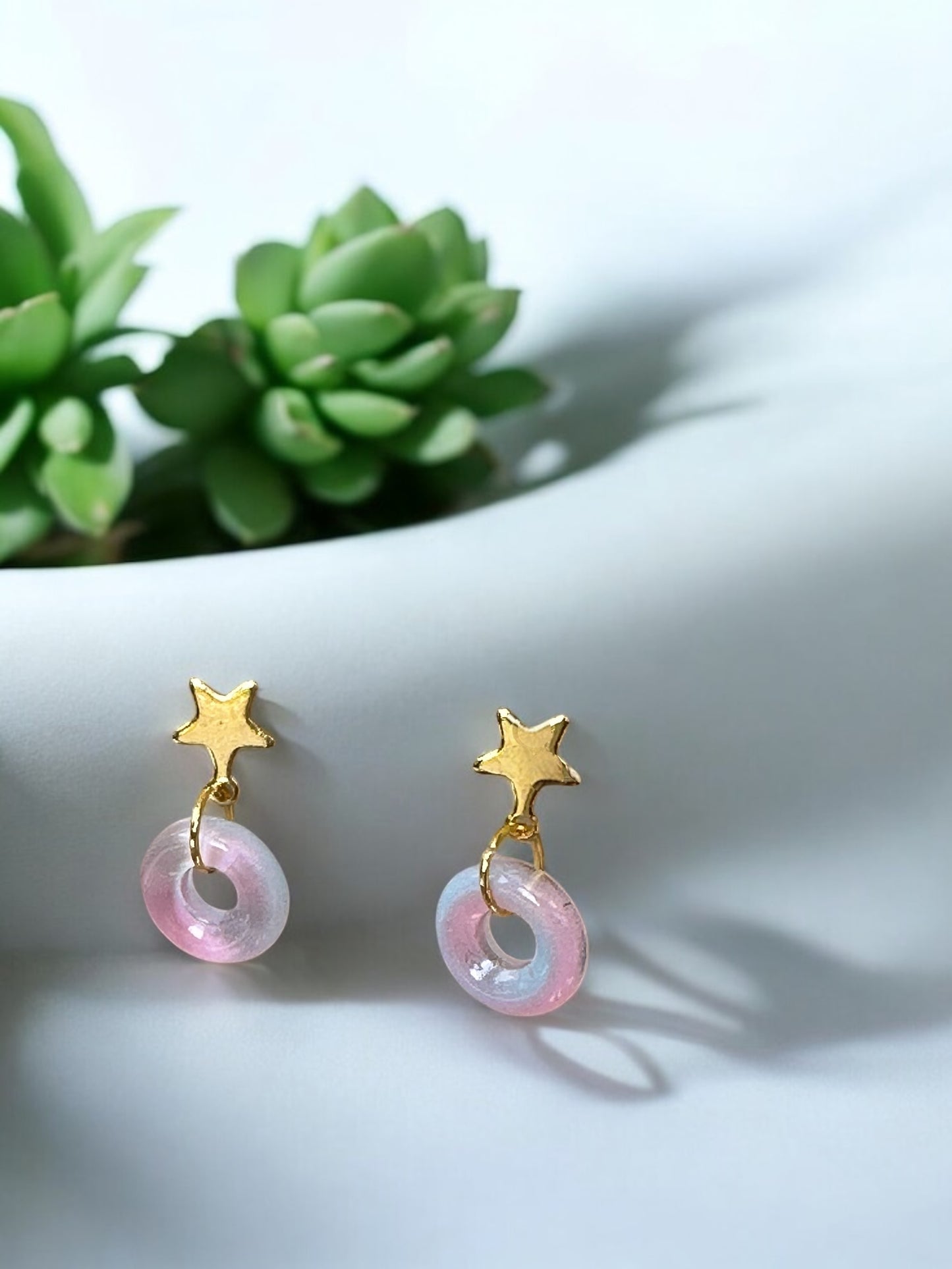 Ring & Star Glass Stud Earrings, in Pink, Watermelon, Red & Blue