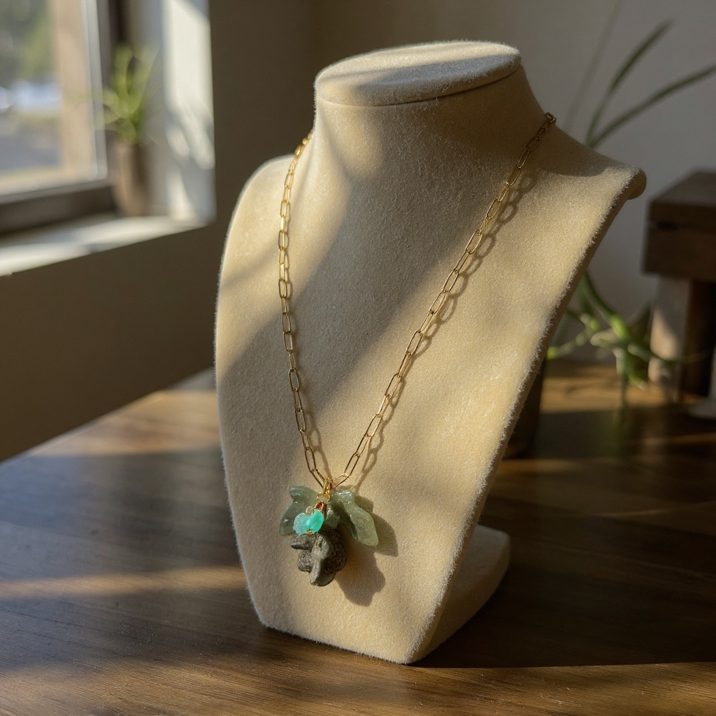 Unique Fused Glass Multiway Leaf & Bee Pendant Necklace