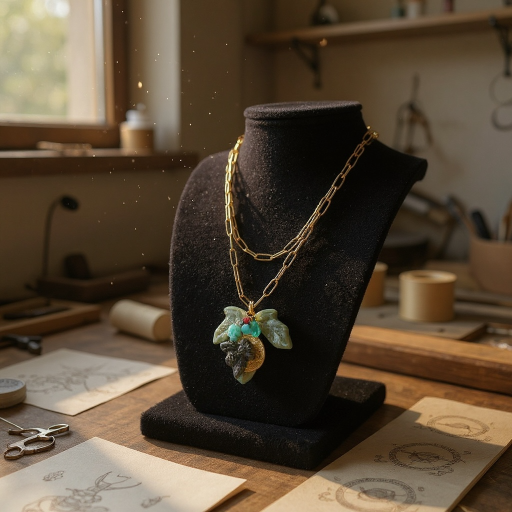 Unique Fused Glass Multiway Leaf & Bee Pendant Necklace