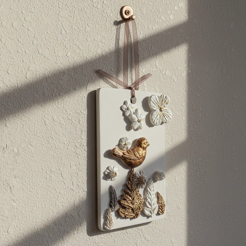 Little Golden Bird — Botanical Cast Wall Hanging - Wall Hanging - Eclectic Blue Studio