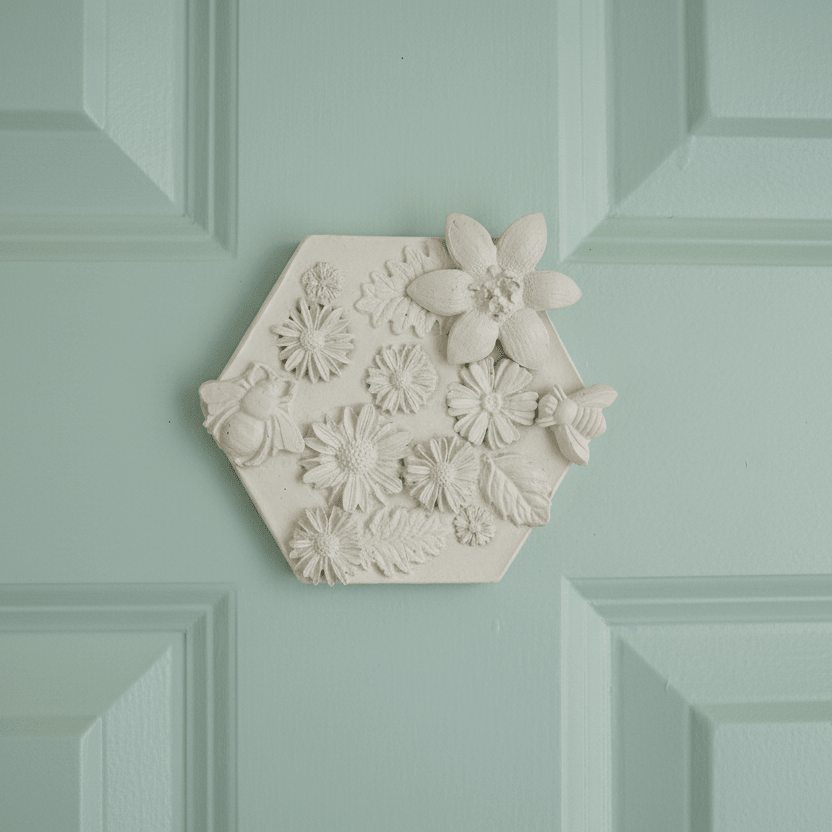 Daisy Garden — Hexagonal Botanical Cast Tile - Wall Hanging - Eclectic Blue Studio
