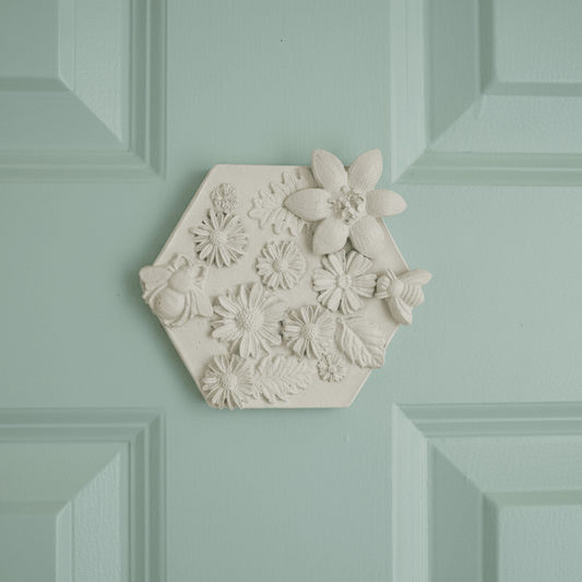 Daisy Garden — Hexagonal Botanical Cast Tile - Wall Hanging - Eclectic Blue Studio
