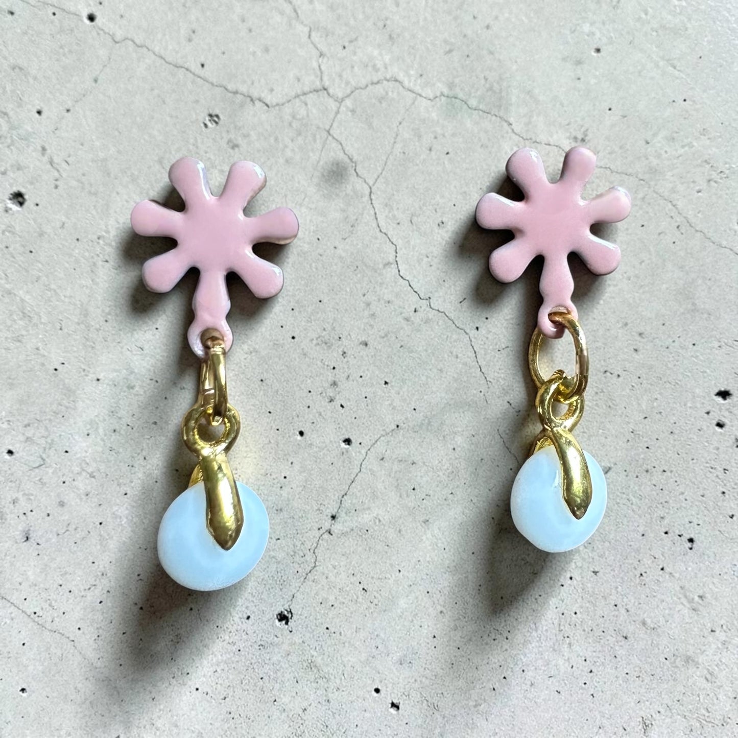Little Flower Hand Painted Glass Earrings - Enamel & Glass Drop - Earrings - Eclectic Blue Studio