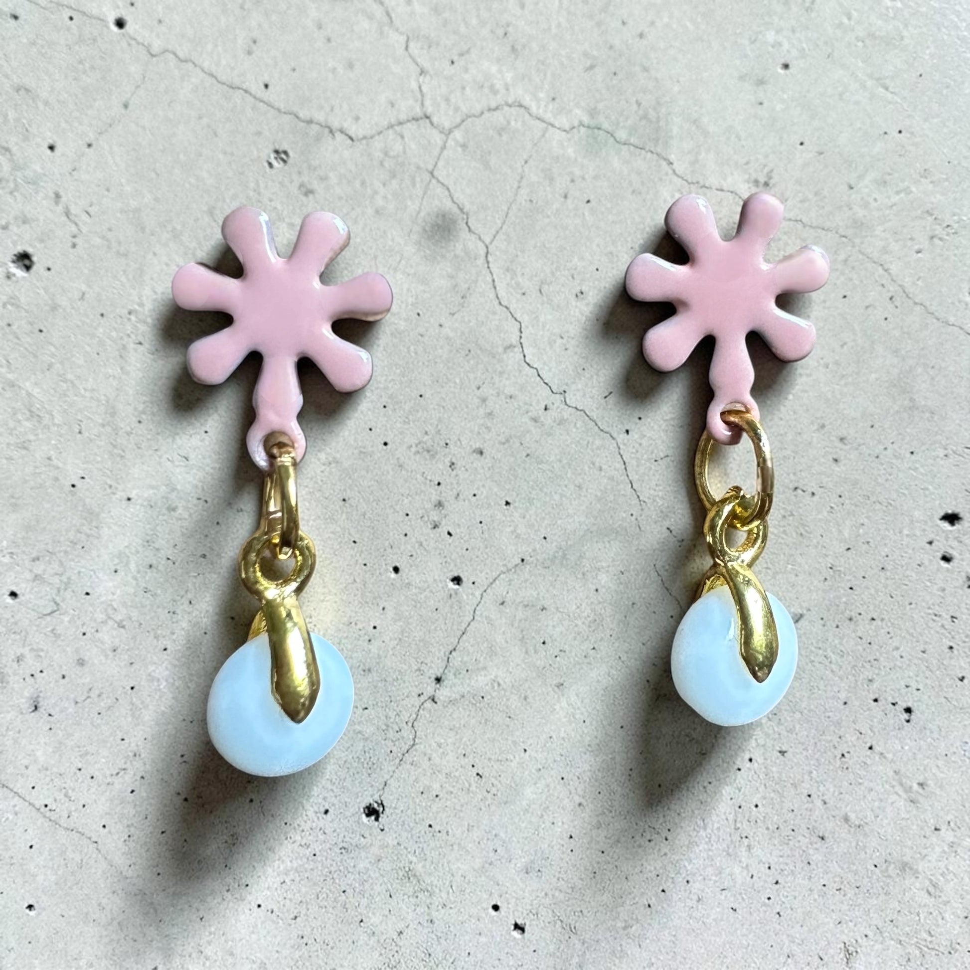 Little Flower Hand Painted Glass Earrings - Enamel & Glass Drop - Earrings - Eclectic Blue Studio