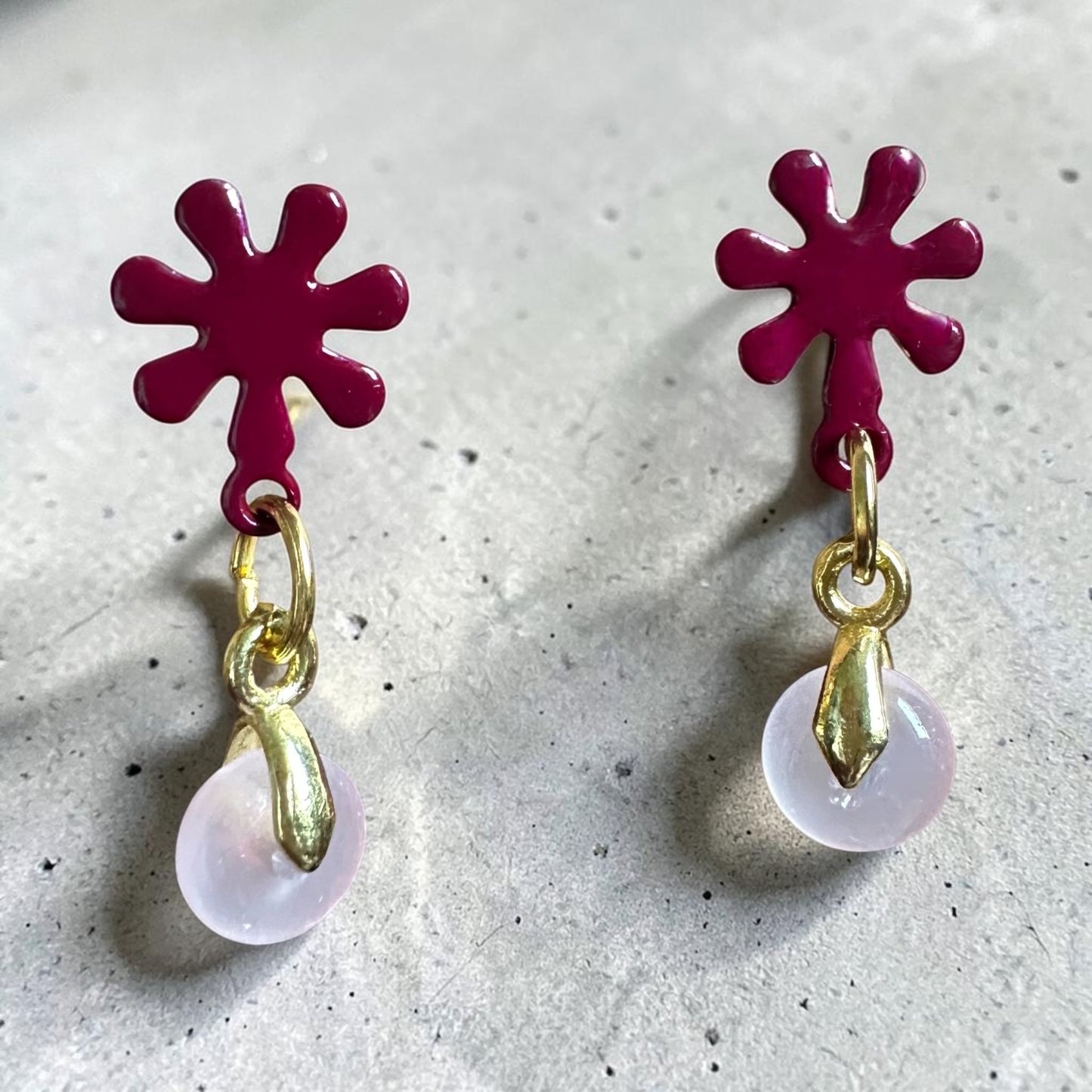 Little Flower Hand Painted Glass Earrings - Enamel & Glass Drop - Earrings - Eclectic Blue Studio