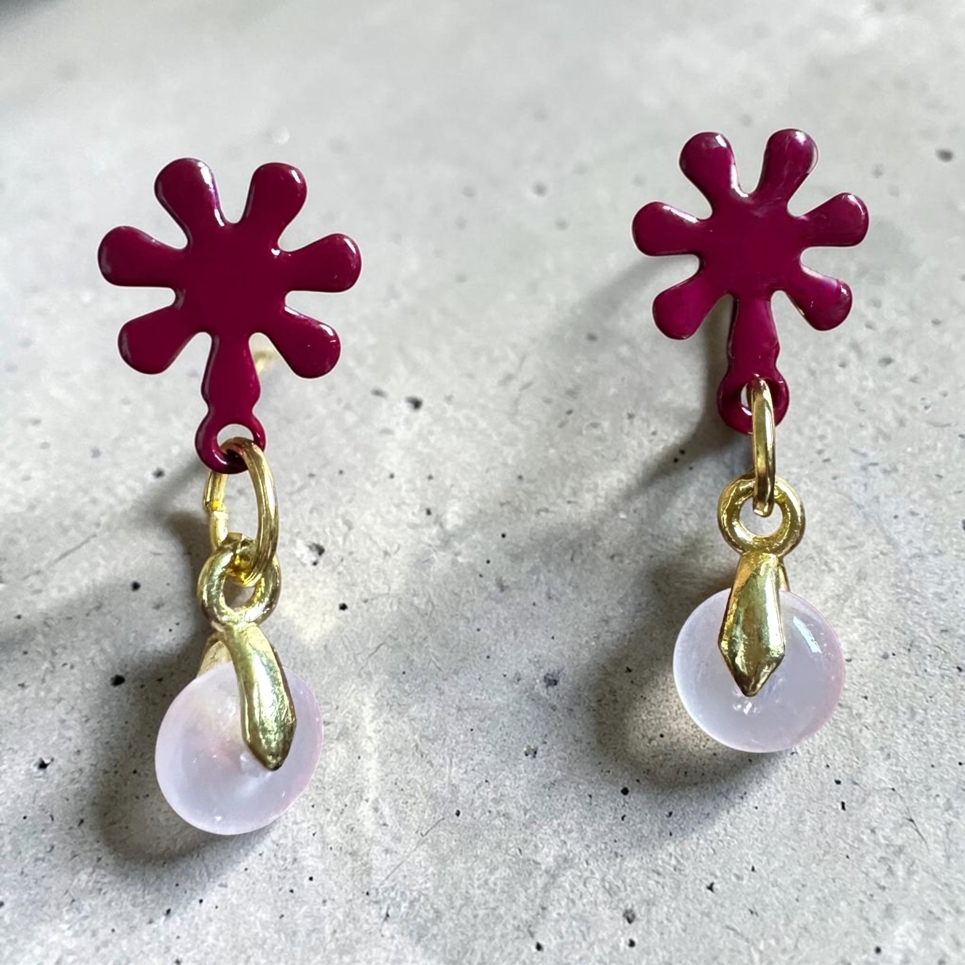 Little Flower Hand Painted Glass Earrings - Enamel & Glass Drop - Earrings - Eclectic Blue Studio