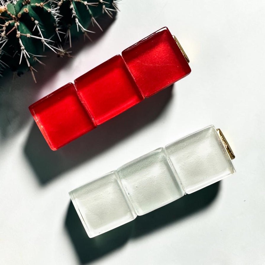 Small Glass Hair Clips, Red and White Squares - hair - Eclectic Blue Studio