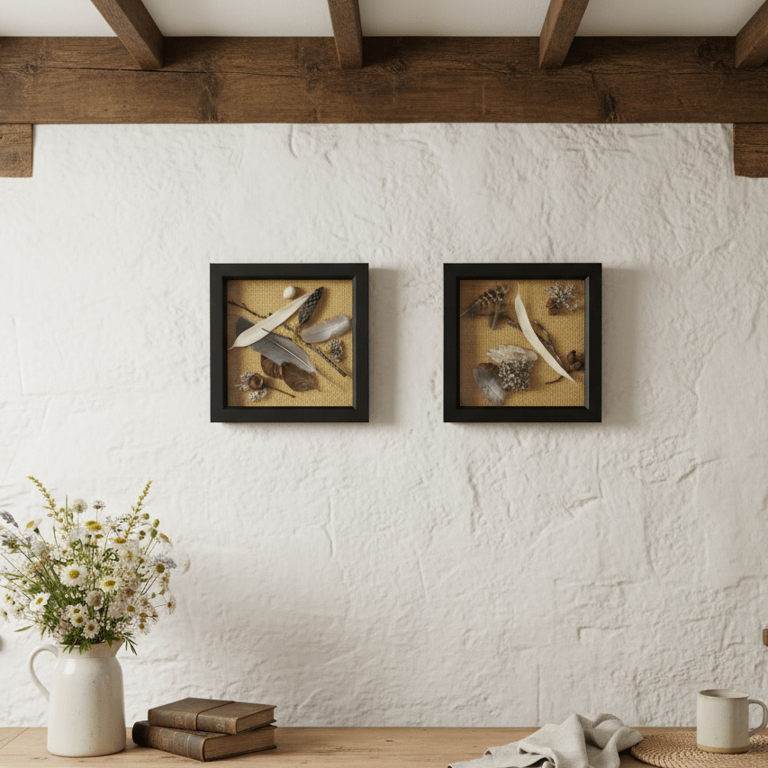 Woodland Hessian Still Natures — Framed Botanical Art - Visual Artwork - Eclectic Blue Studio