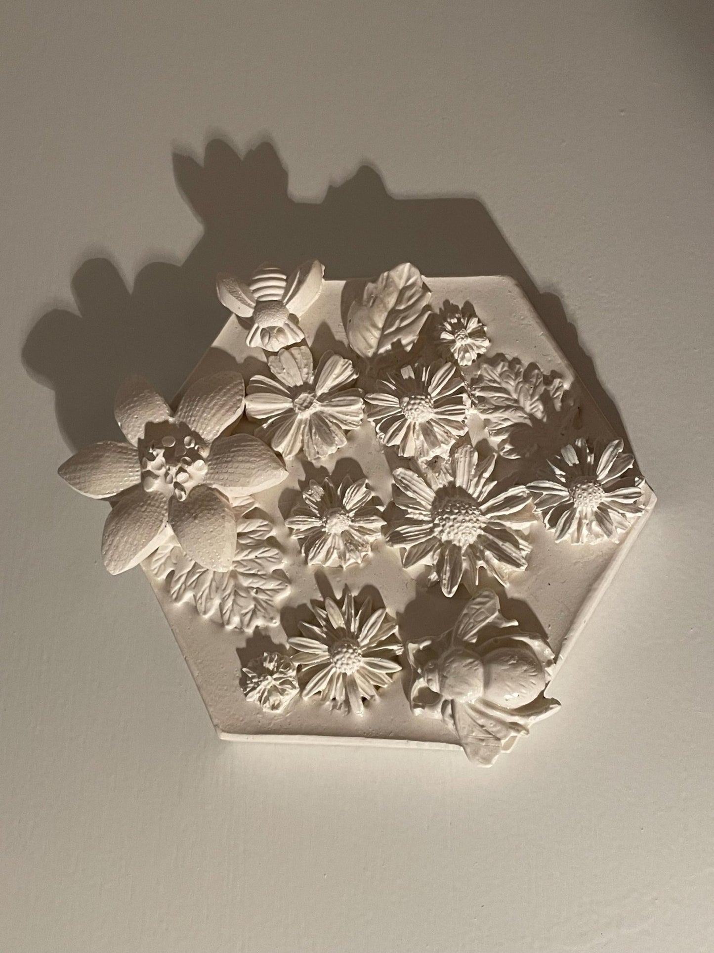 Daisy Garden — Hexagonal Botanical Cast Tile - Wall Hanging - Eclectic Blue Studio