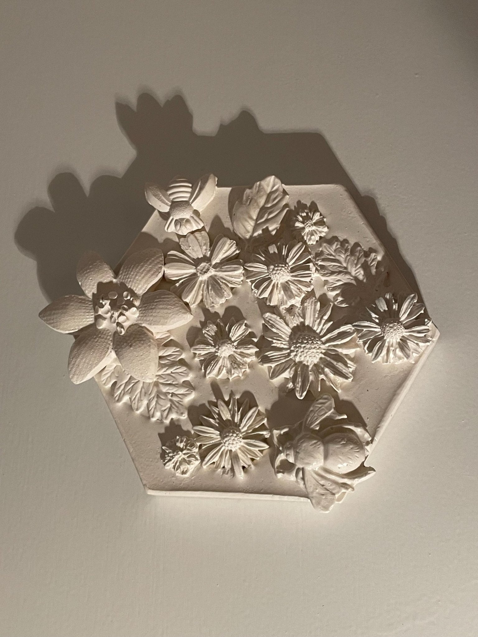 Daisy Garden — Hexagonal Botanical Cast Tile - Wall Hanging - Eclectic Blue Studio