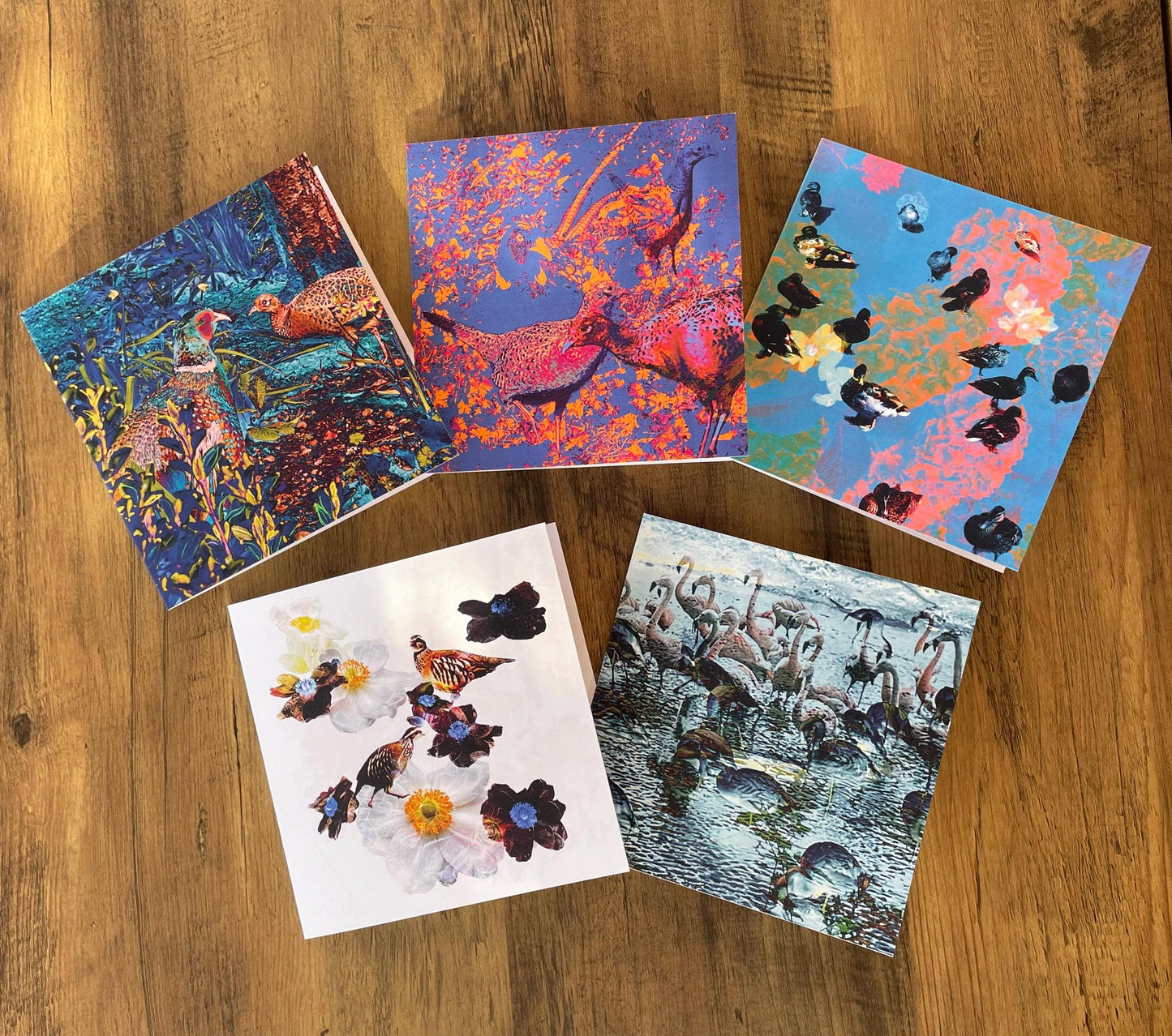 'Flamingos in the Moonlight', Square Greetings Card