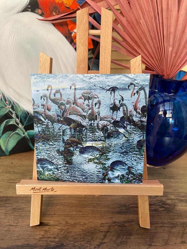 'Flamingos in the Moonlight', Square Greetings Card