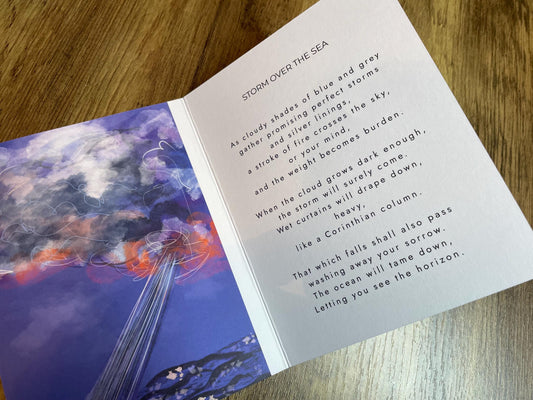 'Storm Over the Sea' - Impermanence & Courage Poetry Card | Original Illustrated Verse